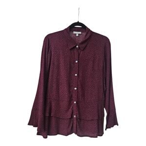 Habitat NWT Womens SMALL Blouse Collared Burgundy Black Polka Dots Button-Up